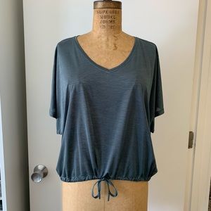 Short Sleeve Dolman Cinch Bottom Sheer Active Top